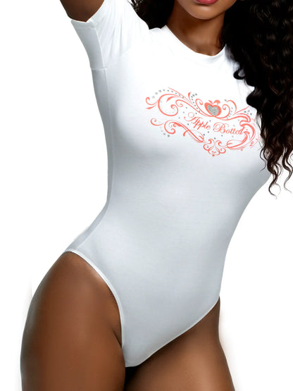 APPLE BOTTOM JEANS - AFB-4113 - APPLE SHORT SLEEVE - MOCK NECK BODY SUIT - WHITE -  1