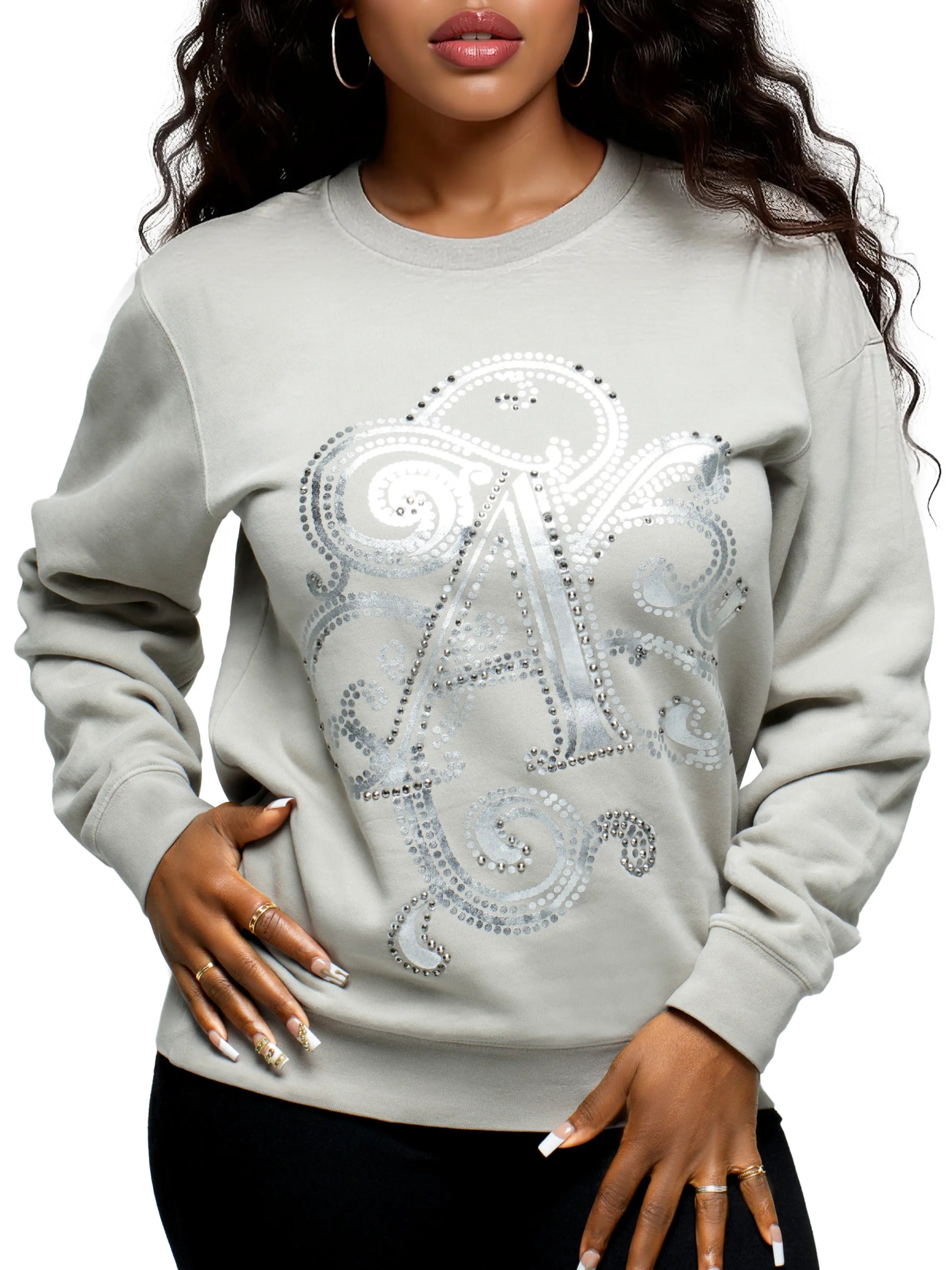 APPLE BOTTOM JEANS - AFB-4116
INITIAL CREW SWEATSHIRT SILVER - 8