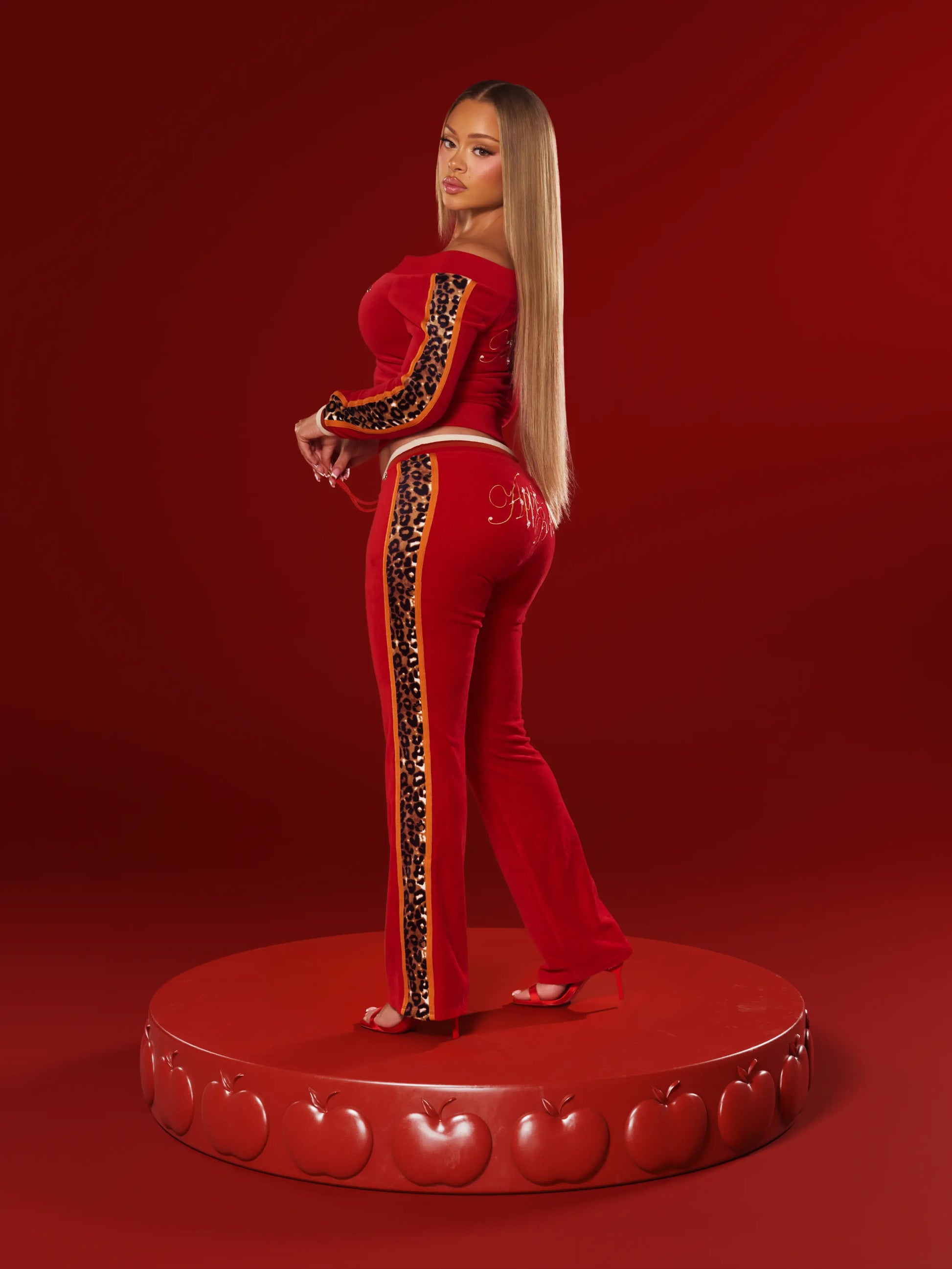 Apple Bottoms - Low Rise Velour Pant - Red - 1