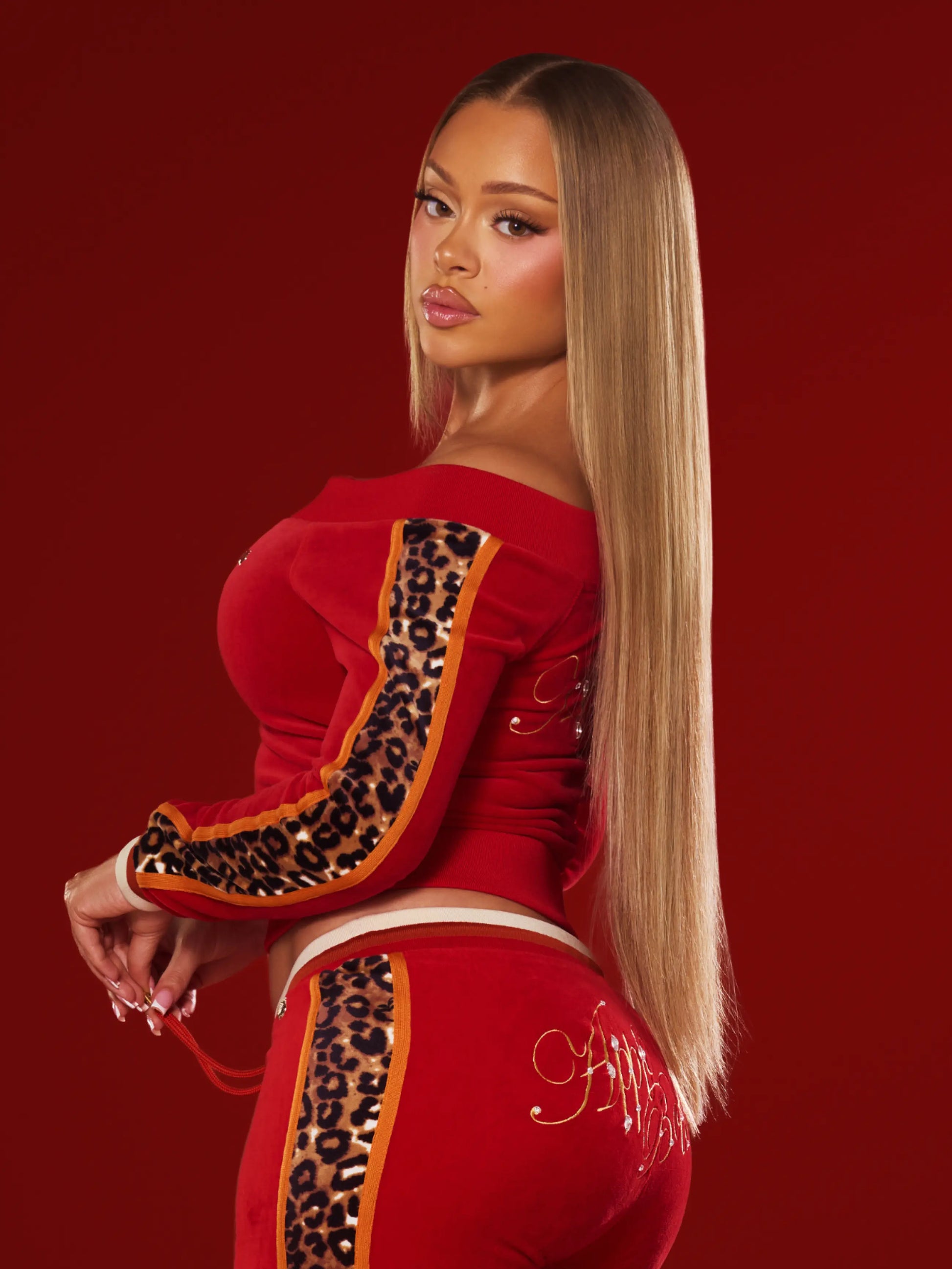 Apple Bottoms - Off Shoulder Velour Jacket - Red - 4