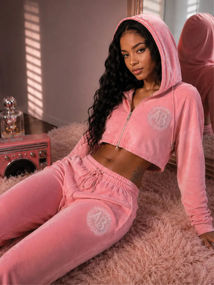 Velour Track Suit - Pink – Apple Bottom Jeans
