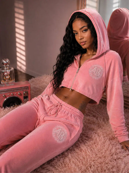 Velour Track Suit - Pink – Apple Bottom Jeans