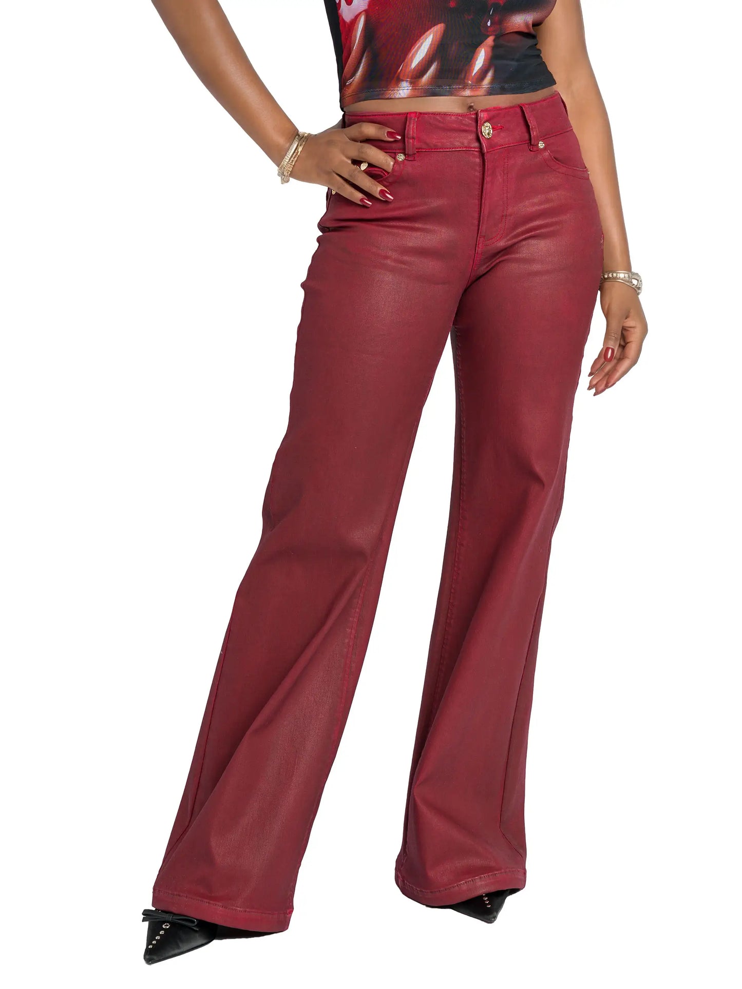 Red Wide Leg Jeans - Apple Bottoms - 1