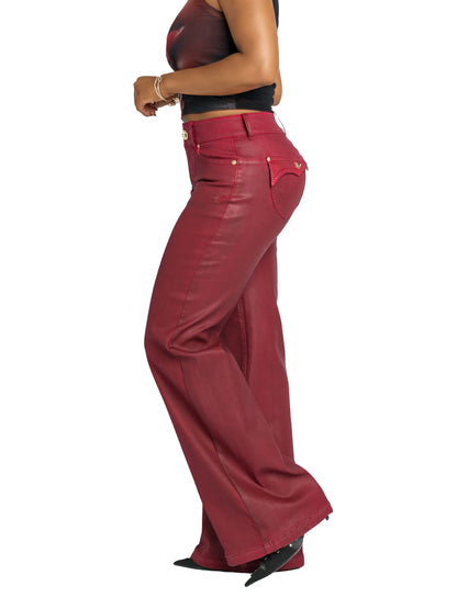 Red Wide Leg Jeans - Apple Bottoms - 3