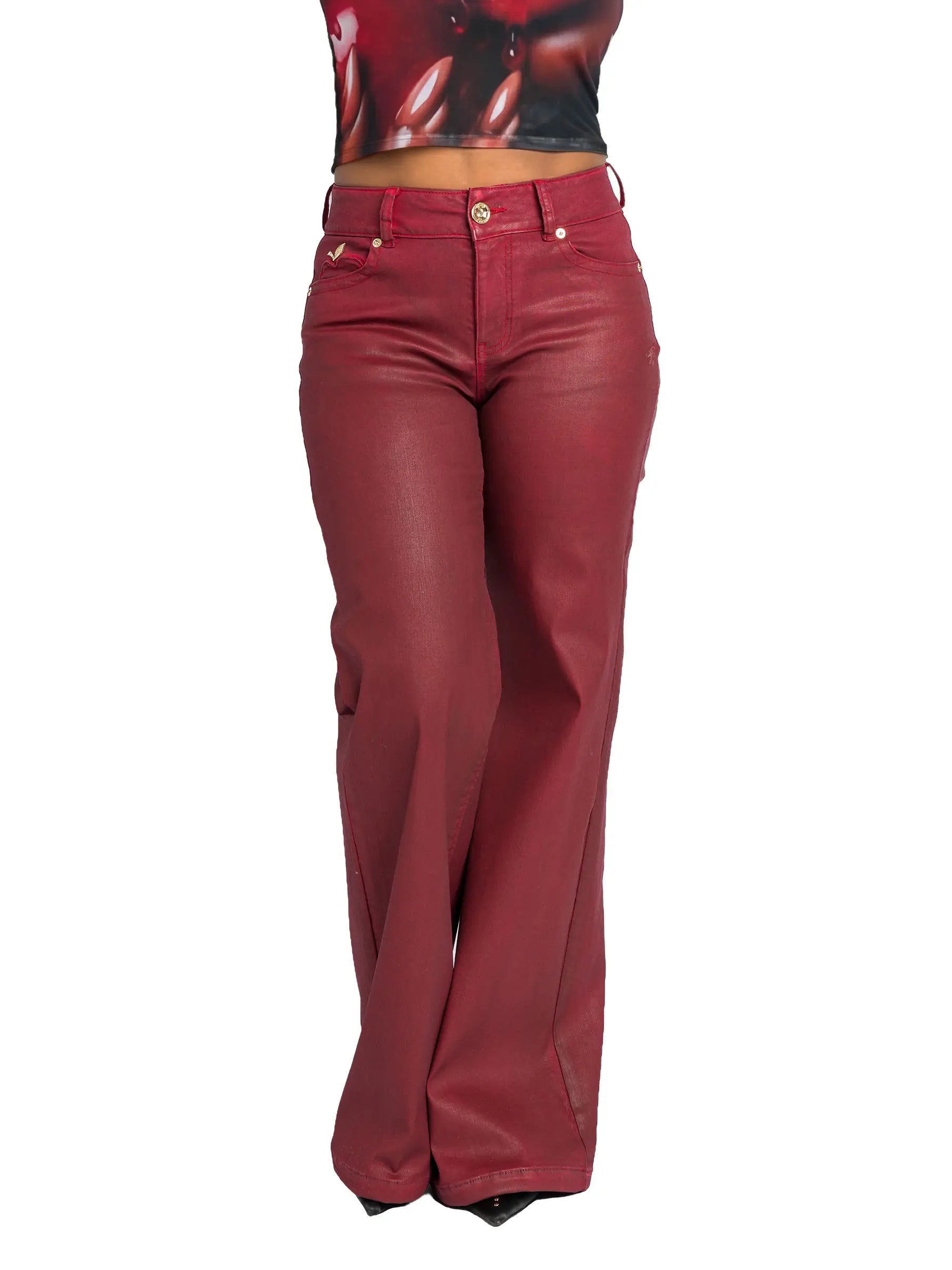 Red Wide Leg Jeans - Apple Bottoms - 2