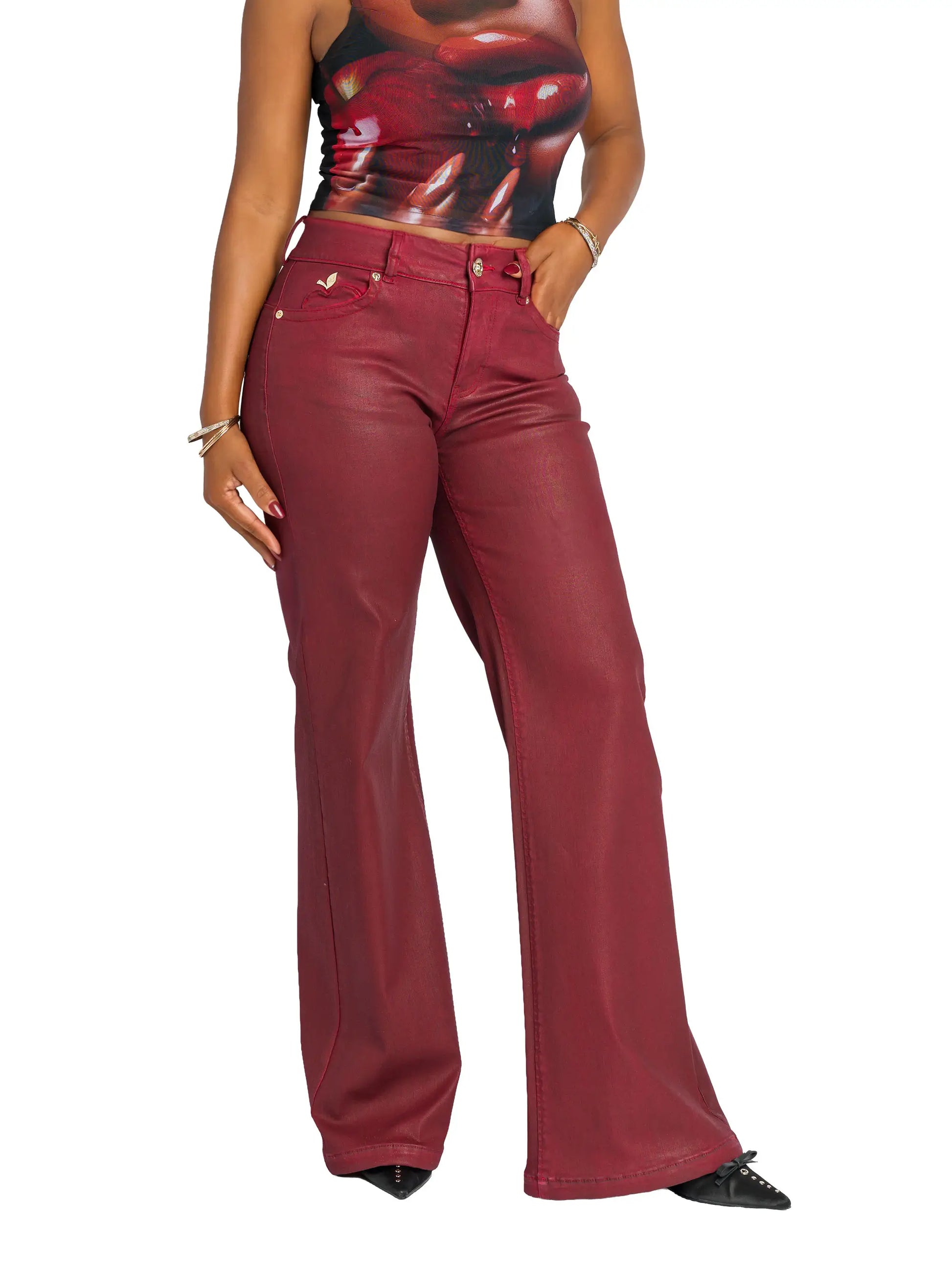 Red Wide Leg Jeans - Apple Bottoms - 8