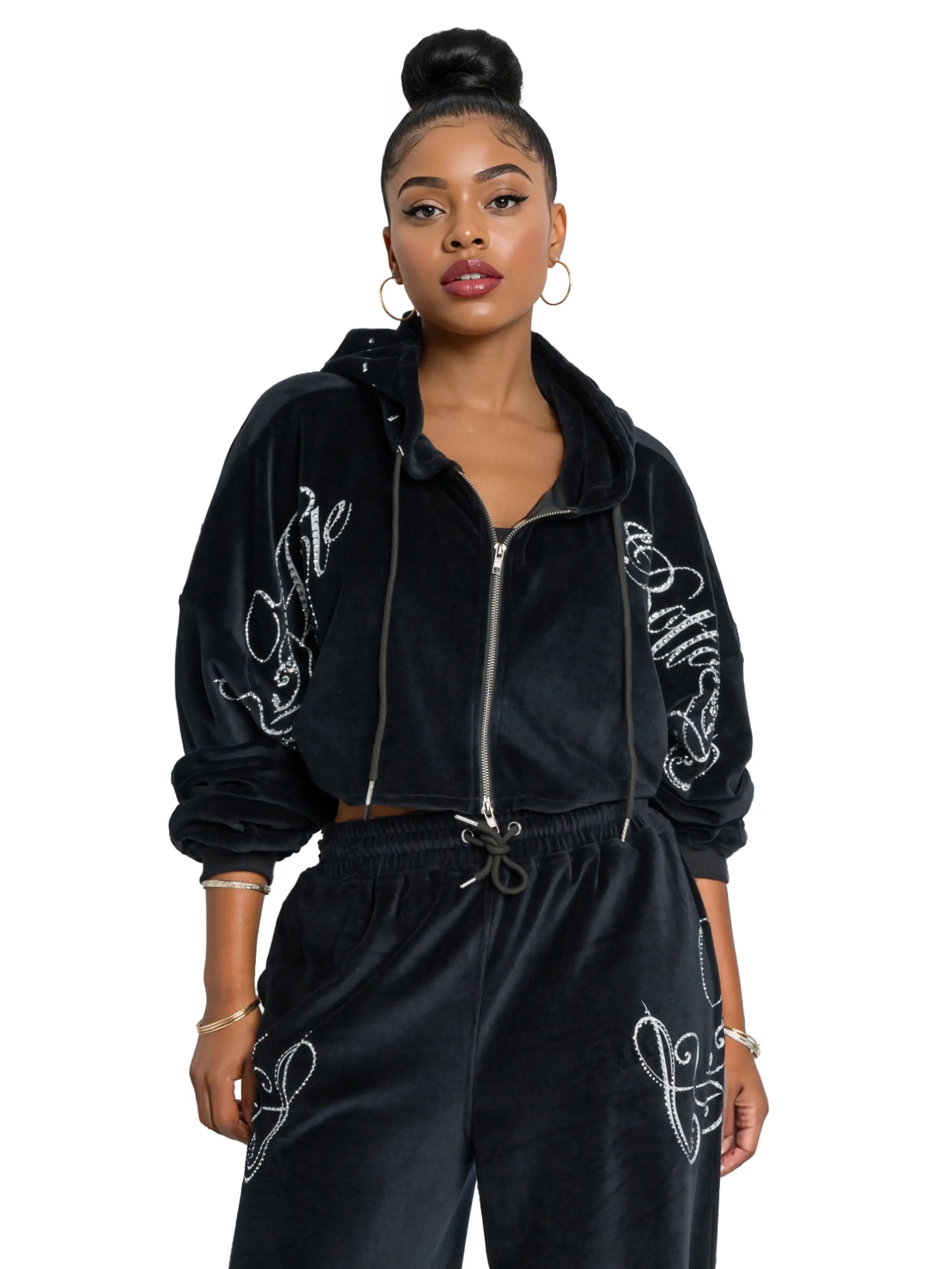 Velour Crop Track Jacket - Black – Apple Bottom Jeans Velour Crop Track Jacket - Black – Apple Bottom Jeans
