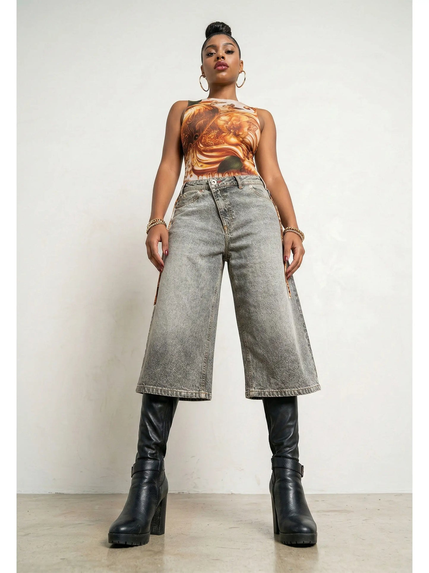 Asymmetric Wide Leg Jort - Slate Wash