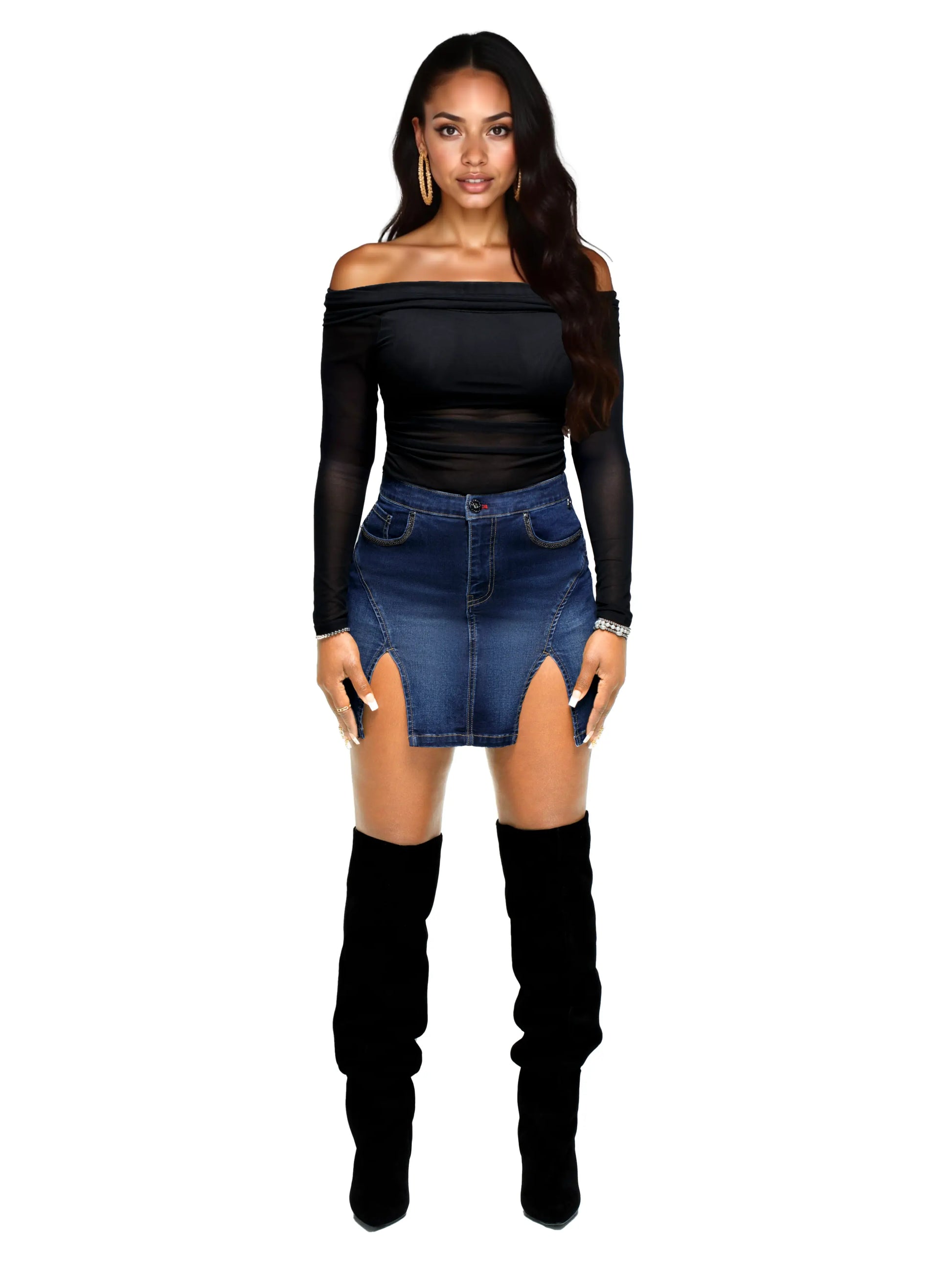 Apple Bottoms - Off Shoulder Mesh Top - Black - 3