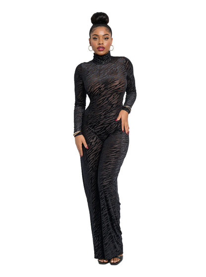 Burnout Bodycon Jumpsuit - Black