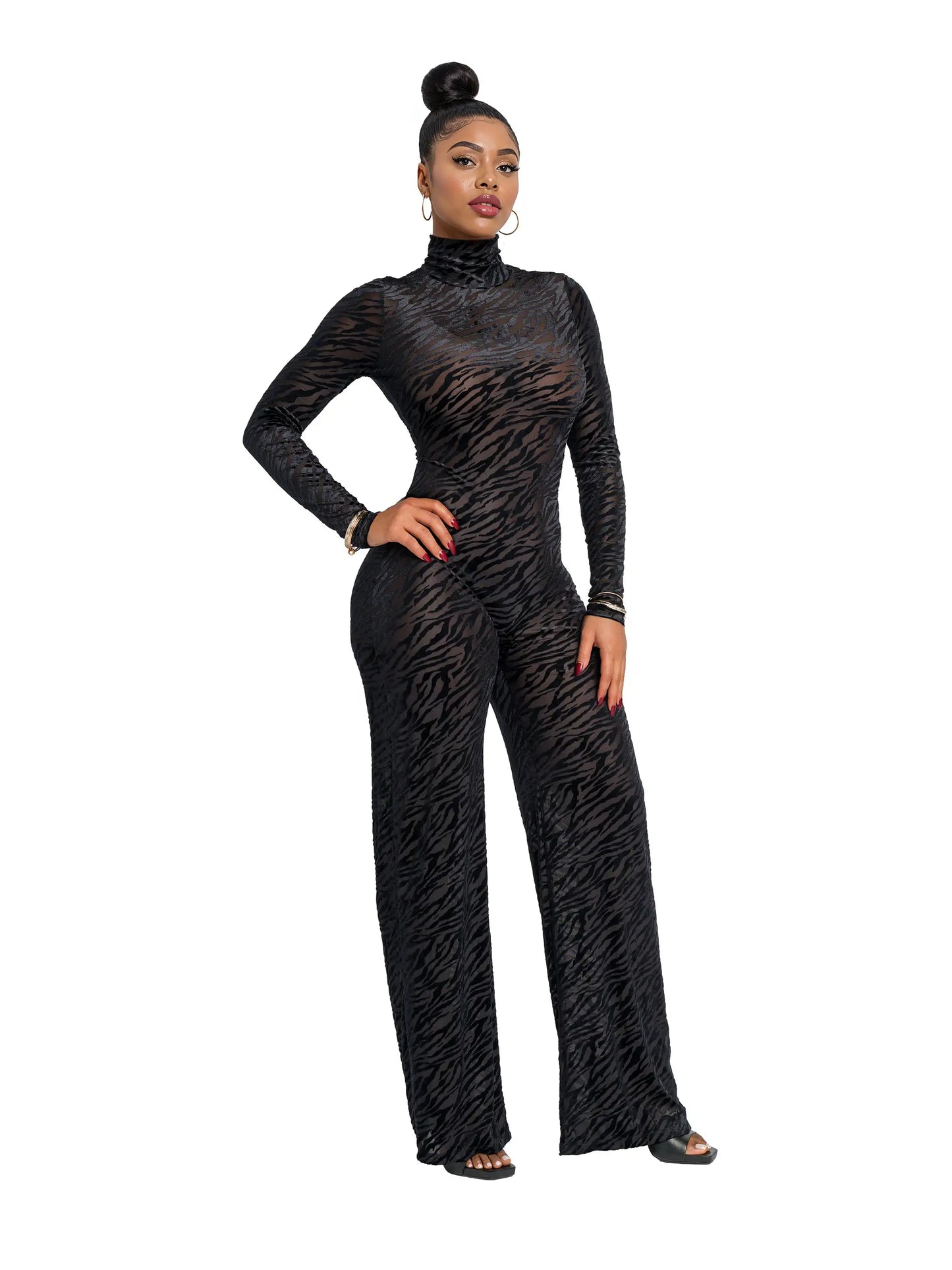 Burnout Bodycon Jumpsuit - Black