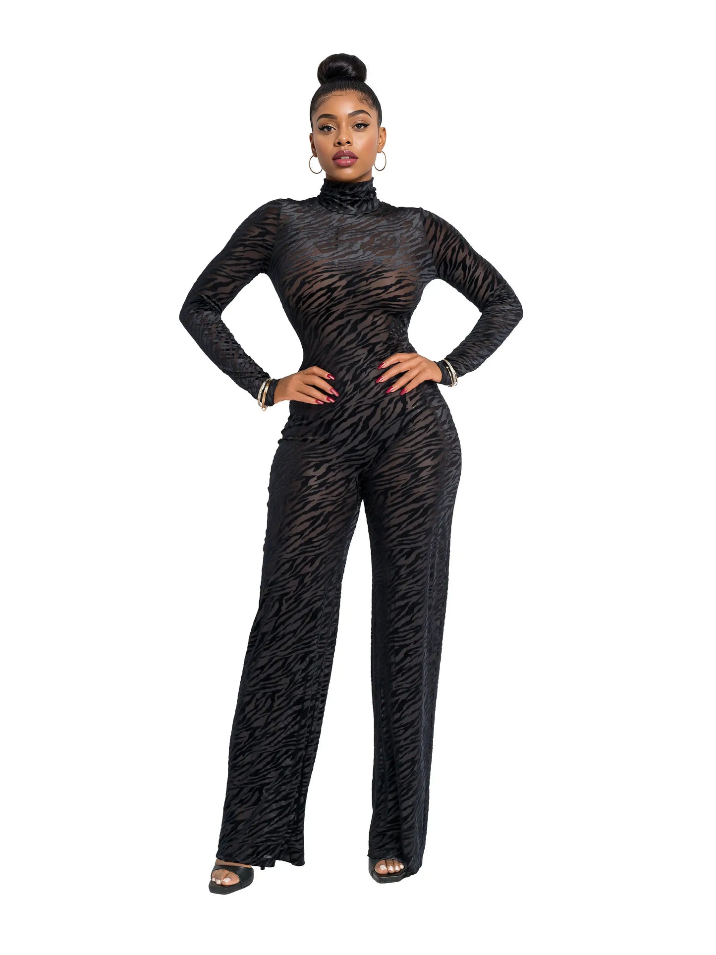 Burnout Bodycon Jumpsuit - Black