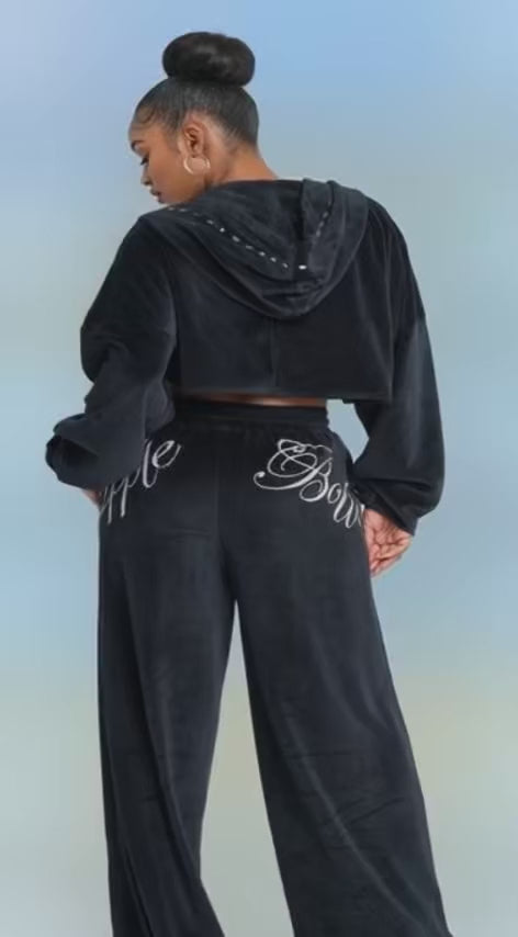 Velour Crop Track Jacket - Black – Apple Bottom Jeans